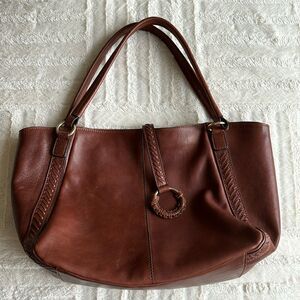 Brown Leather Cognac Large braided Darryl Baguette Shoulder‎ Tote Bag Made India